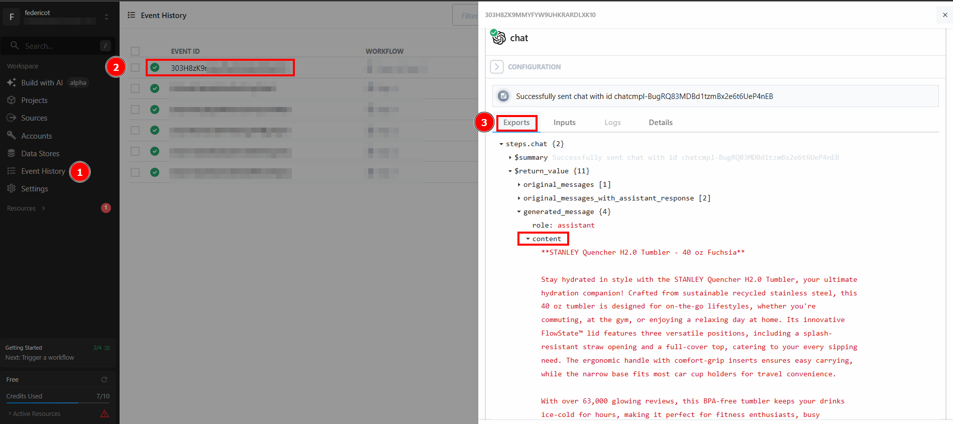 Workflows’ results