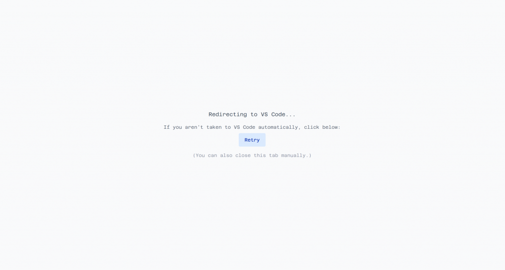 Página de redirección de Cline a VS Code