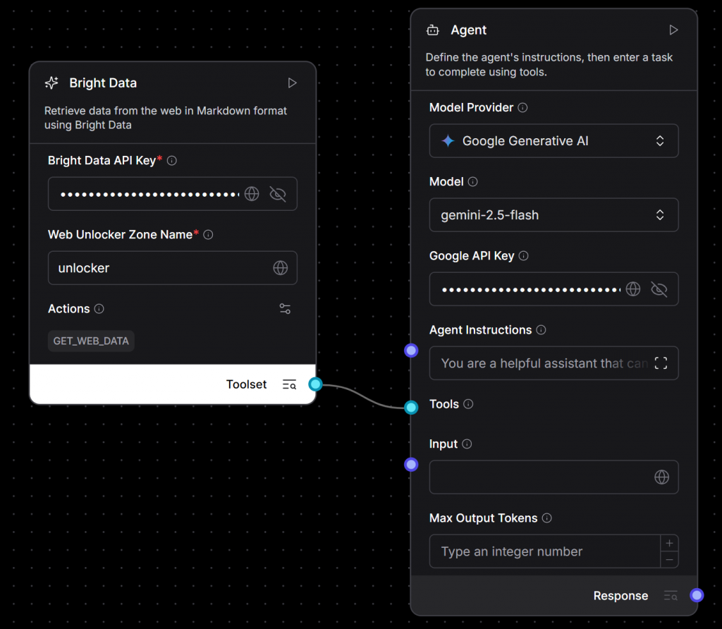 Bright DataコンポーネントとAgentコンポーネントの接続