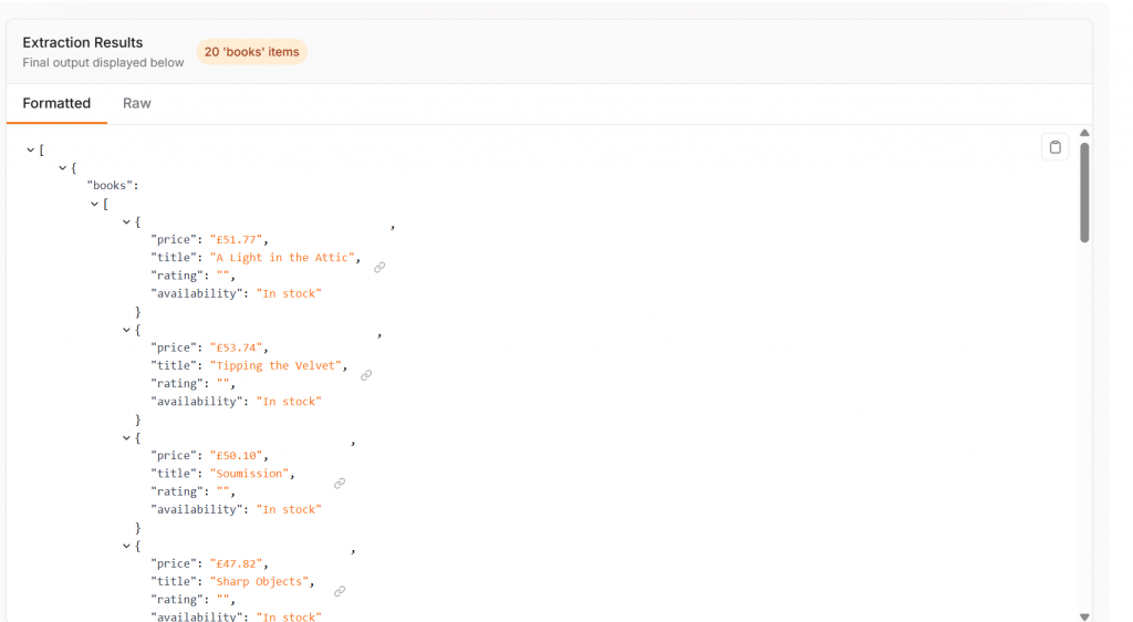 Firecrawl-Extrakt: JSON-Ausgabe