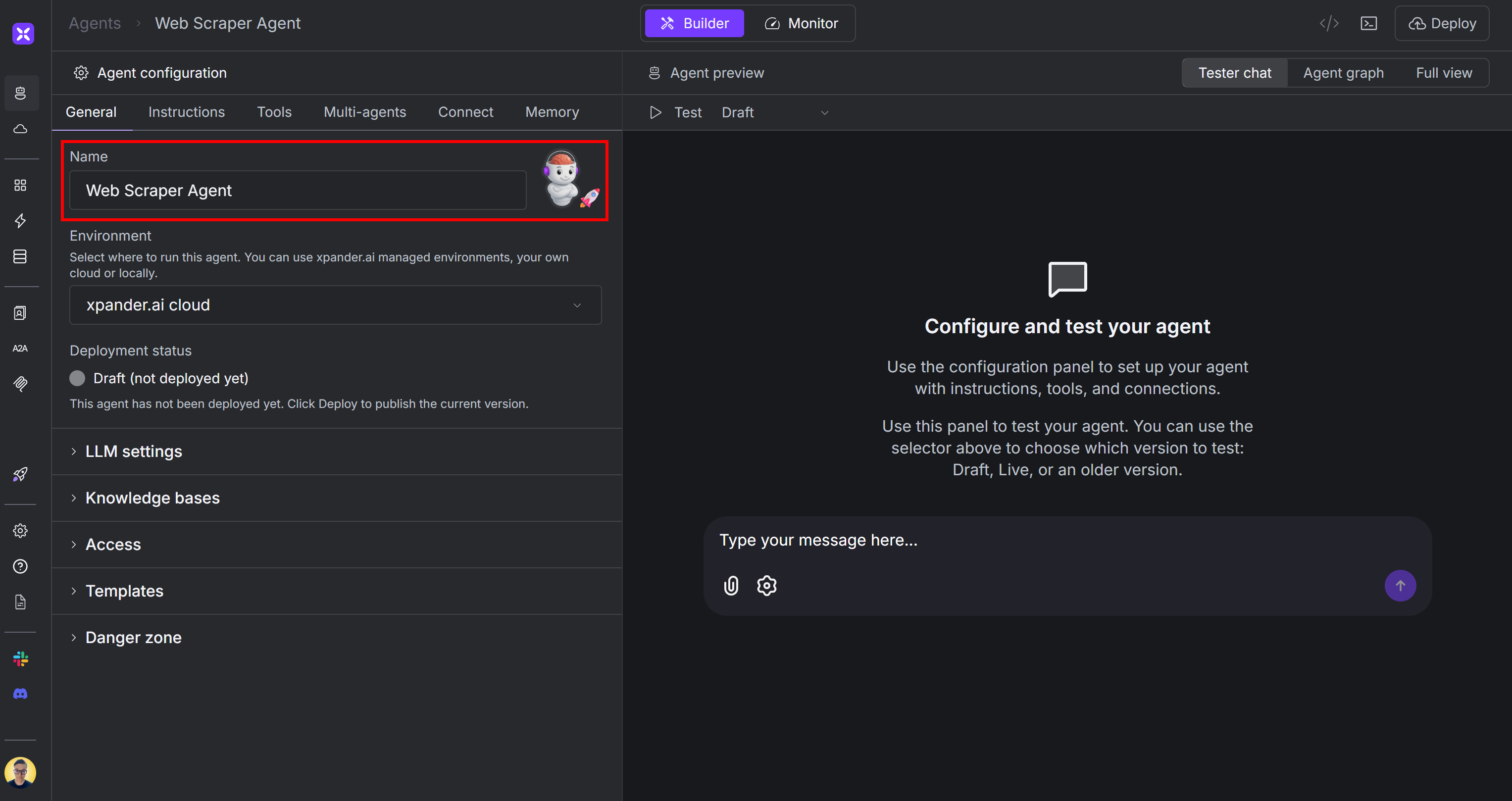 Calling the new agent “Web Scraper Agent”