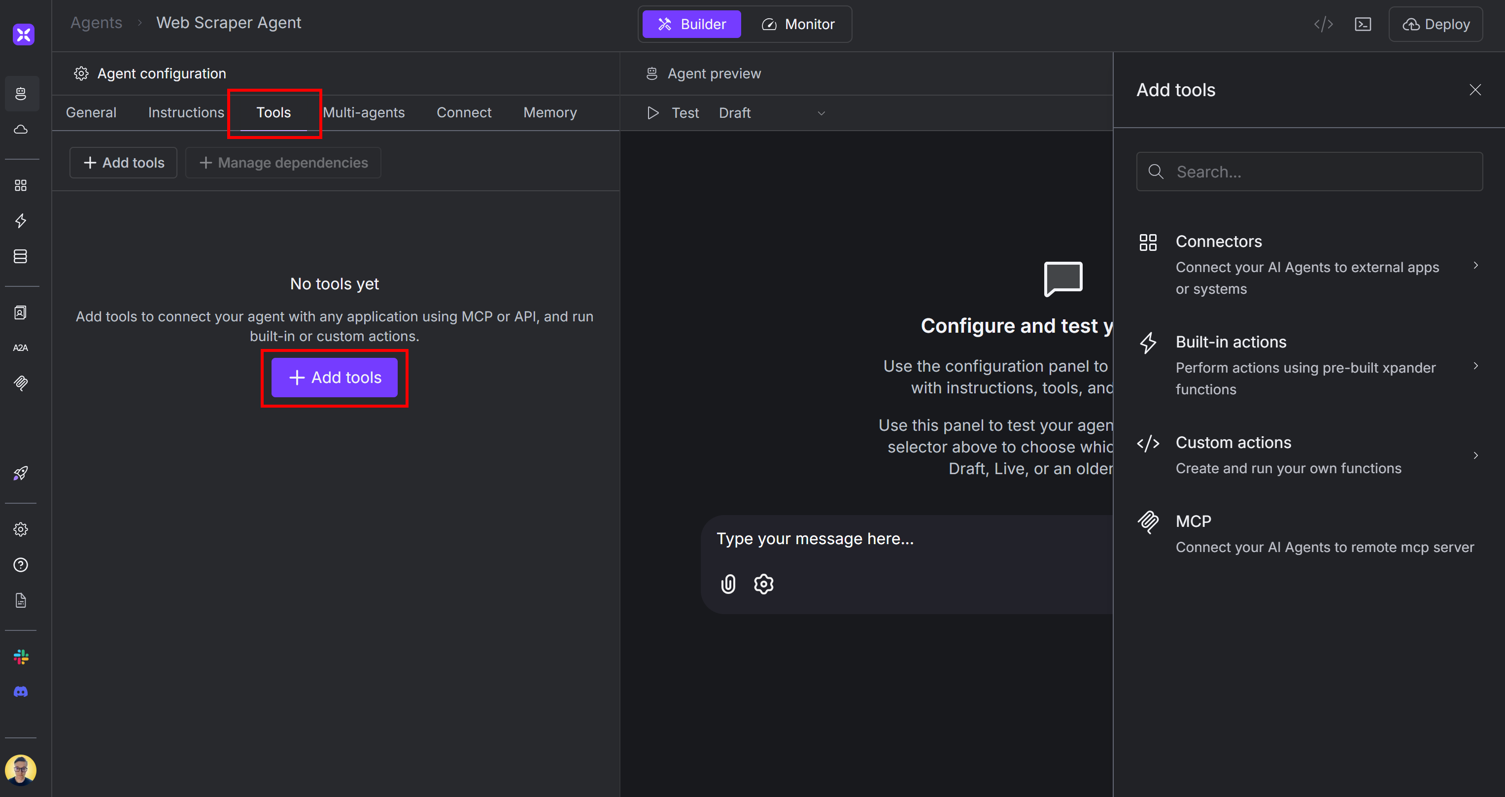 Clicking the “Add tools” button