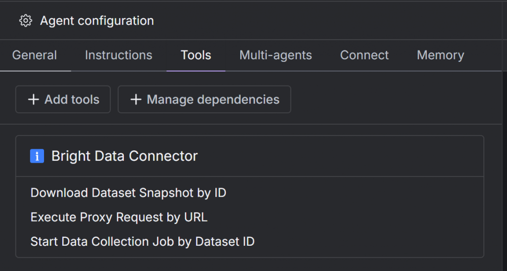 設定された Bright Data ツール