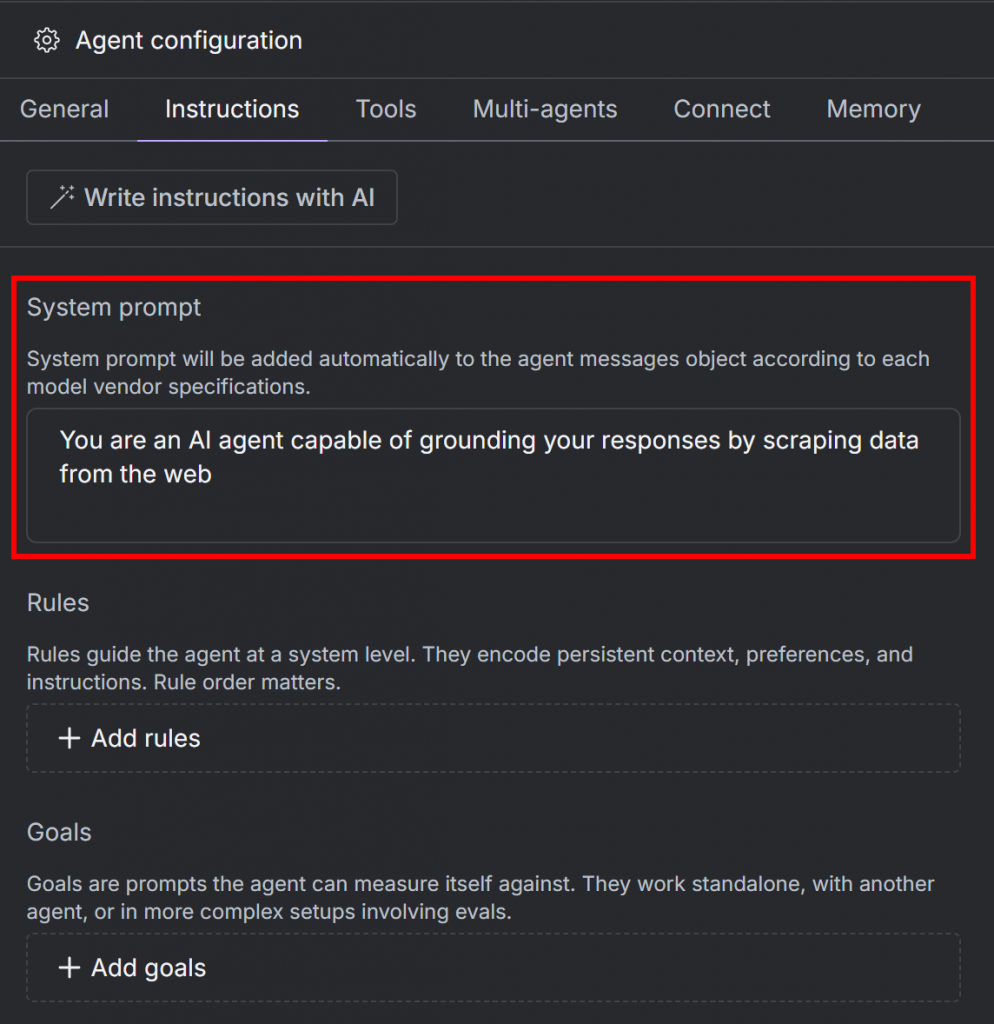 エージェントにシステムプロンプトを追加する