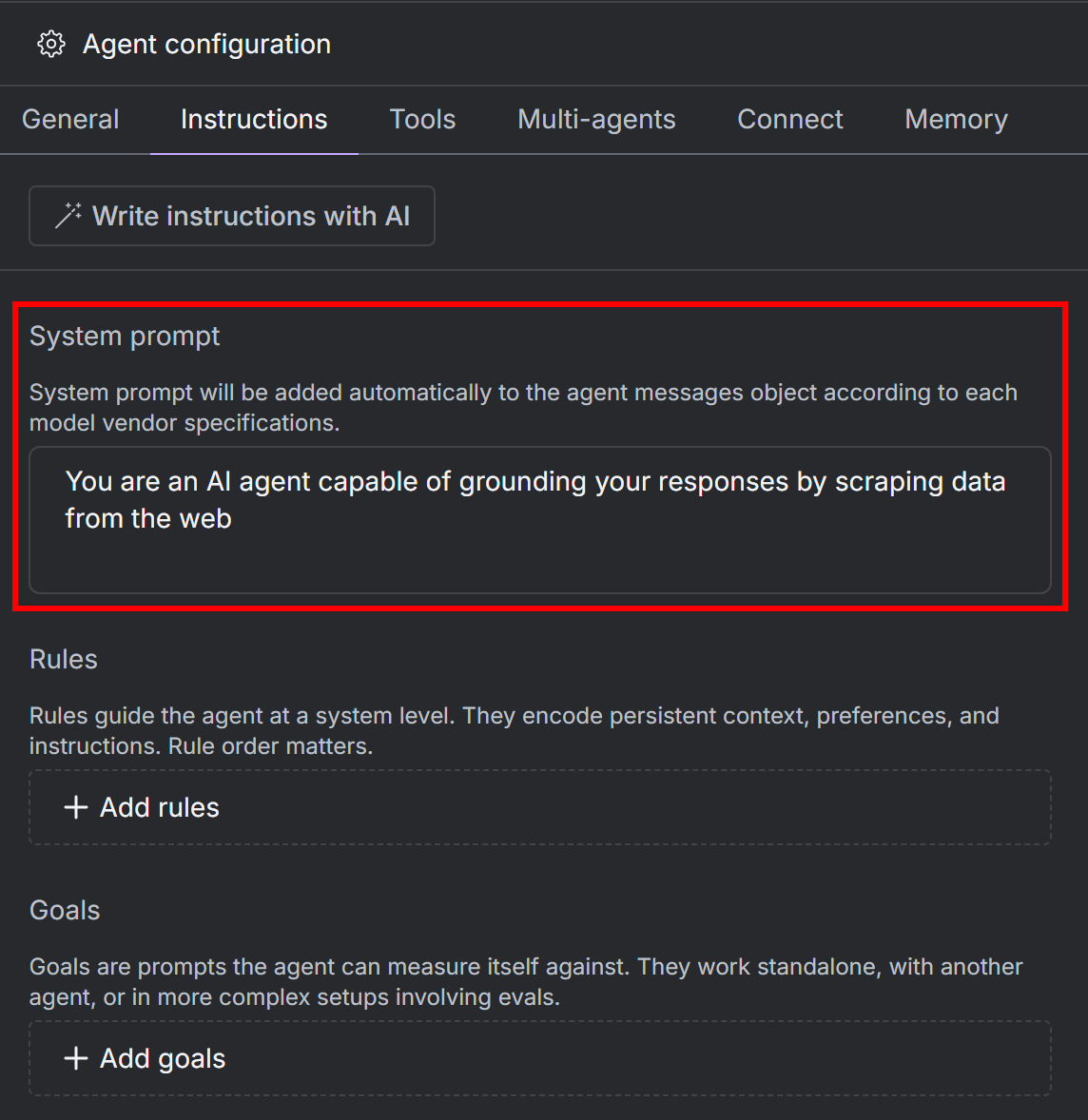 Adding a system prompt to your agent
