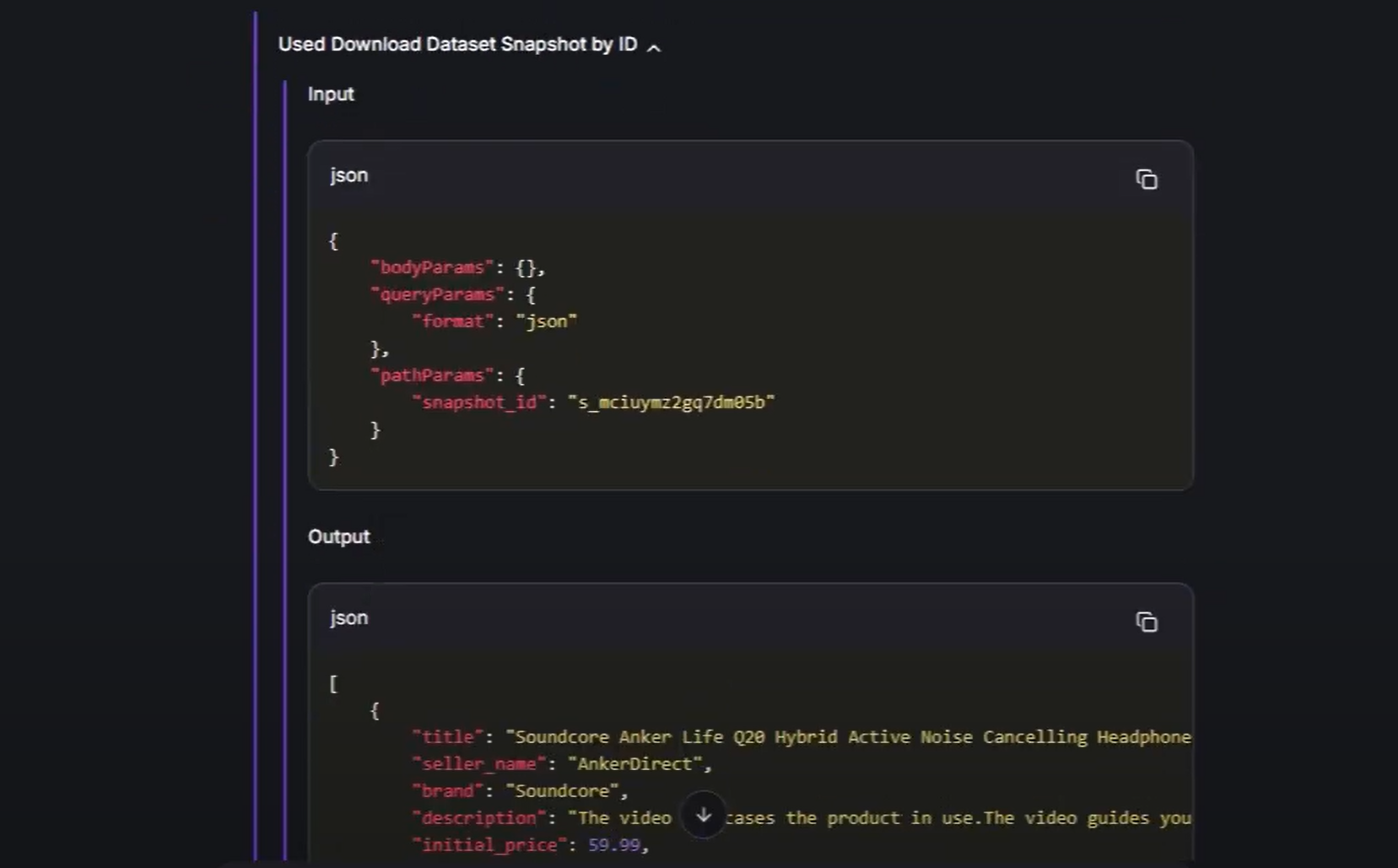 The I/O details from a tool call