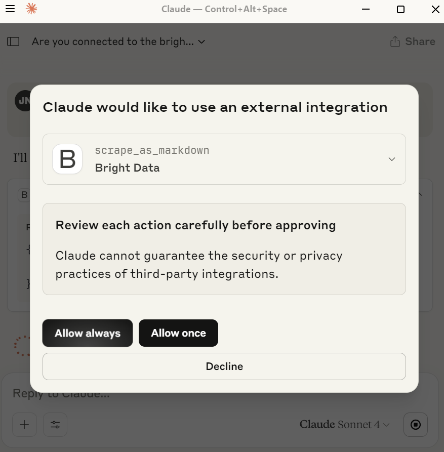 Permitting Claude To Use scrape_as_markdown