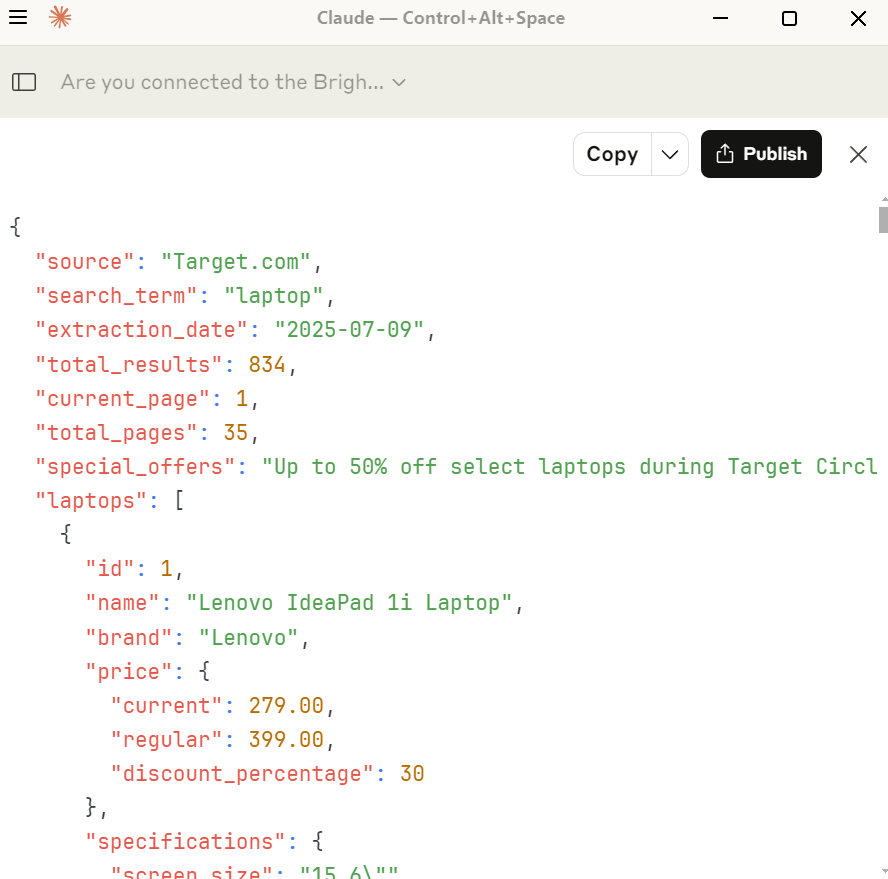 Screenshot of the Extracted Data