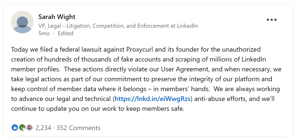 Sarah Wight's post on LinkedIn