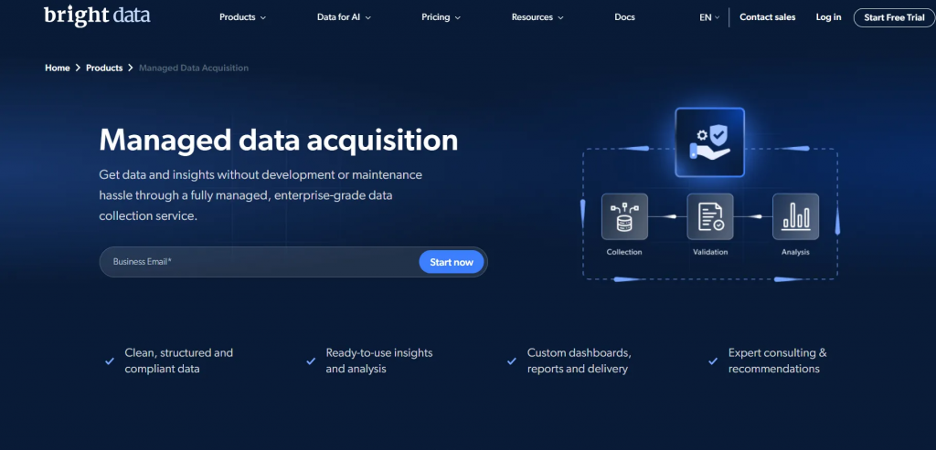 Página de servicios gestionados de recopilación de datos de Bright Data