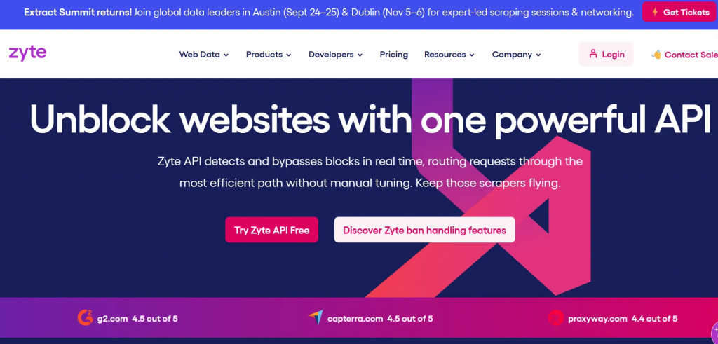 Página principal de Zyte