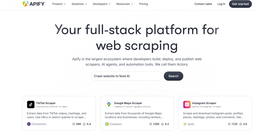 Página principal de Apify