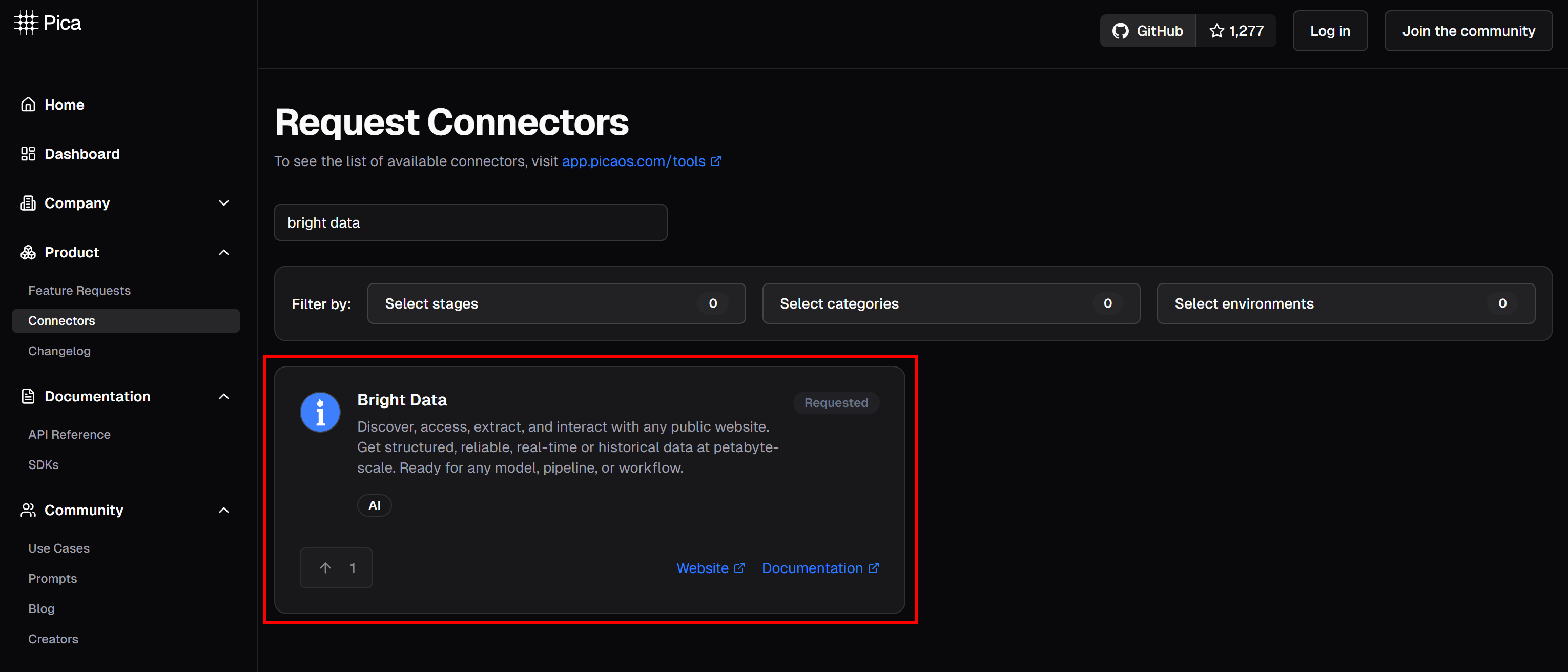 The Bright Data integration on Pica