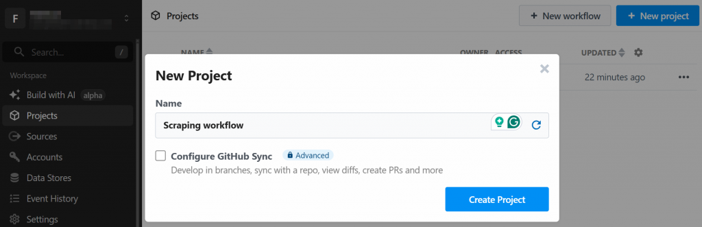 Nomeando um novo projeto no Pipedream