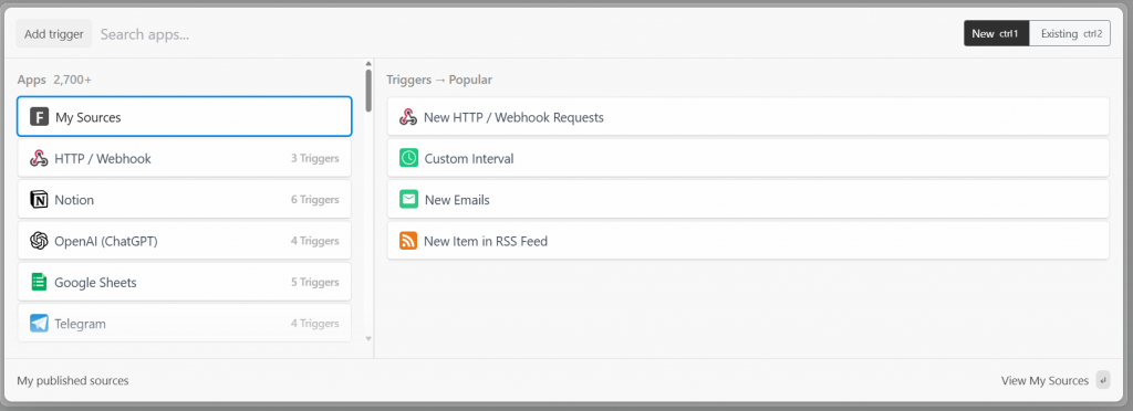 Escolhendo um gatilho no Pipedream