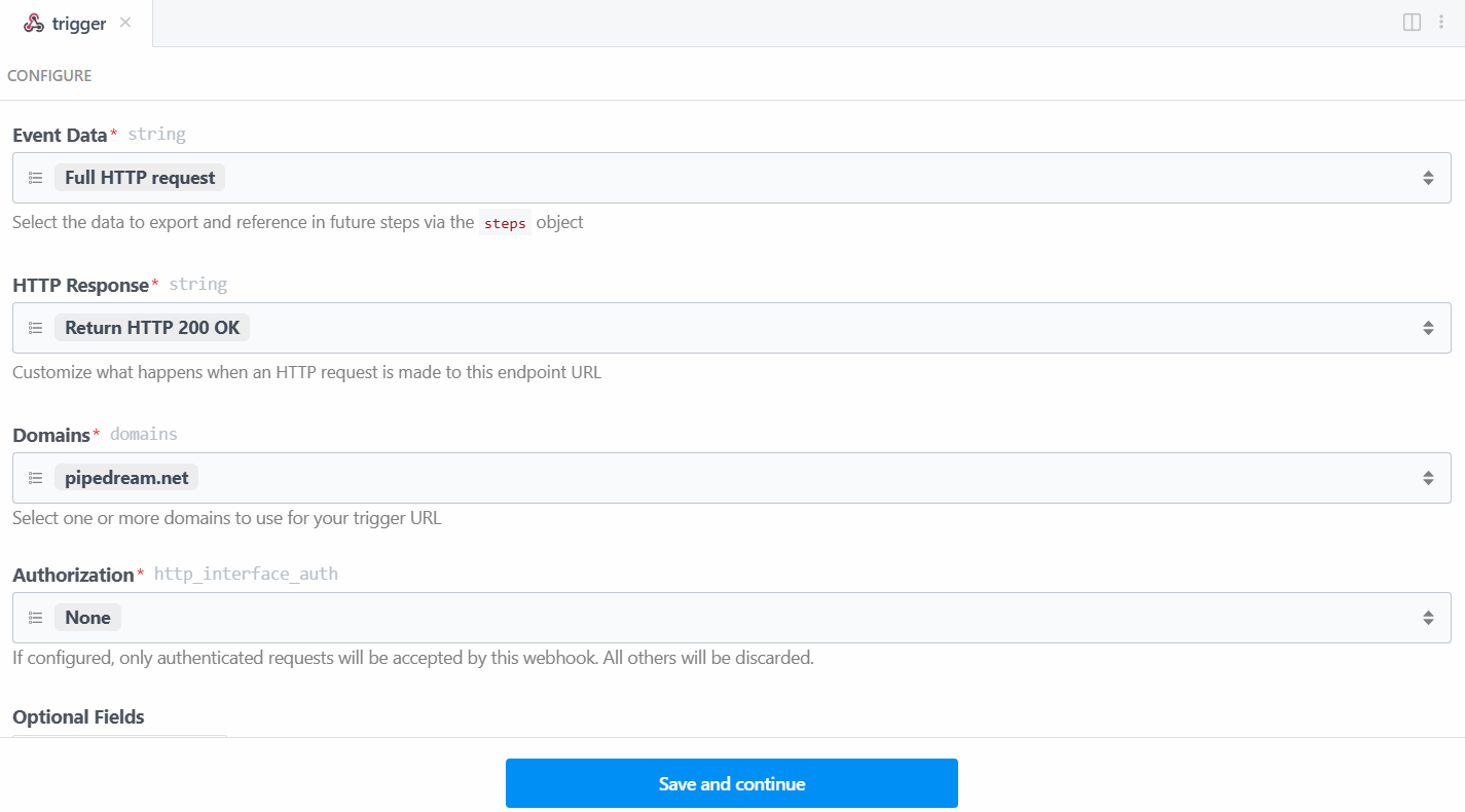 The Webhook trigger settings