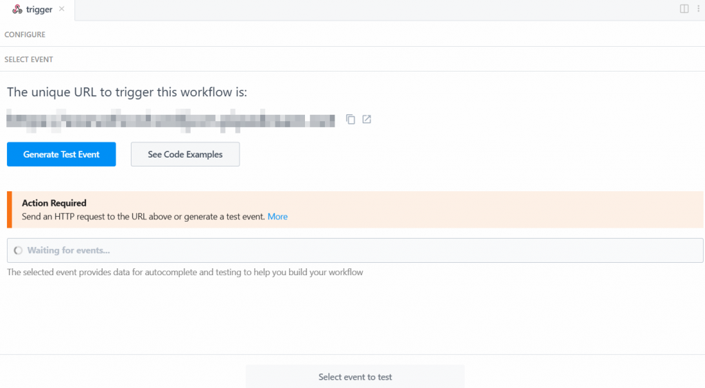Geração de um evento de teste