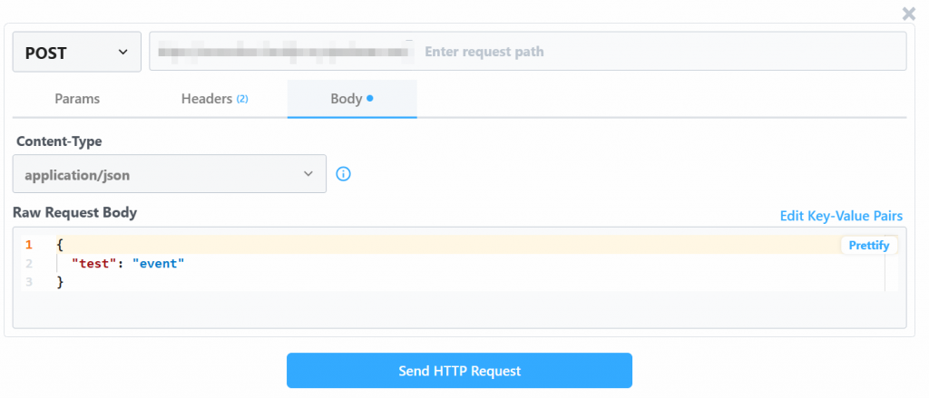 O evento de teste predefinido