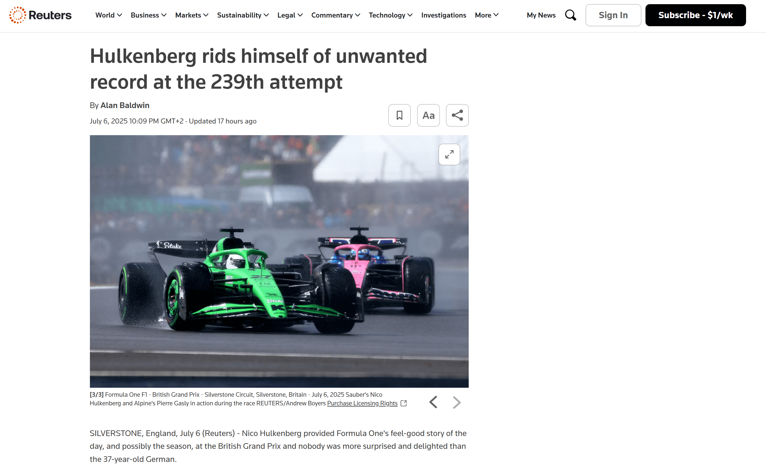The target page from Reuters