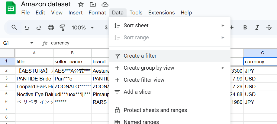 Creating a filter for the Amazon dataset