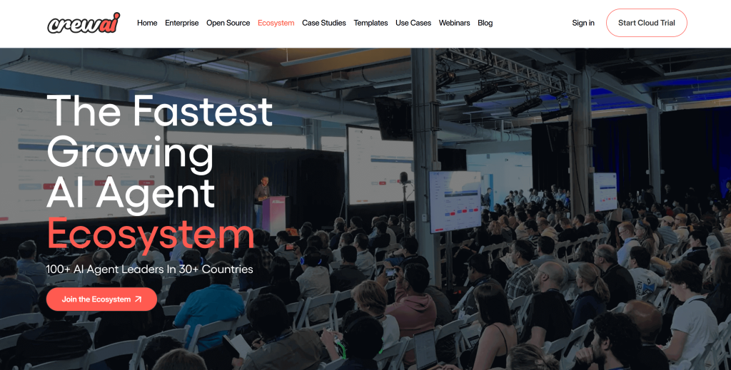 A página de entrada do site da CrewAI