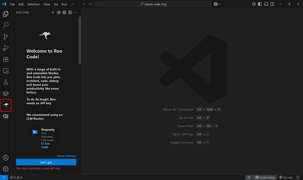 Accessing the Roo Code extension section in VS Code