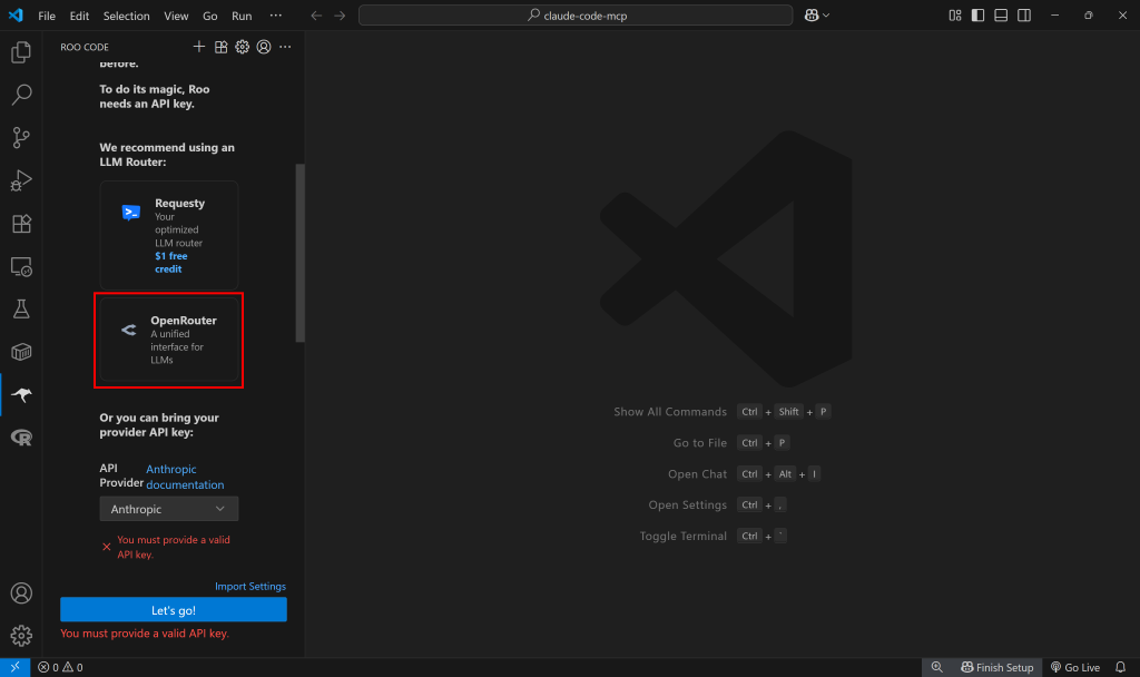 Clicking the “OpenRouter” button
