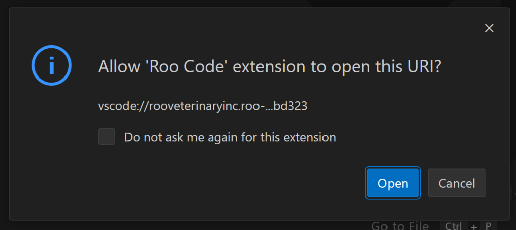 Clicking the "Open" button