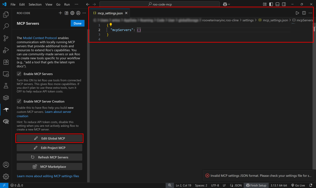The global mcp_settings.json file
