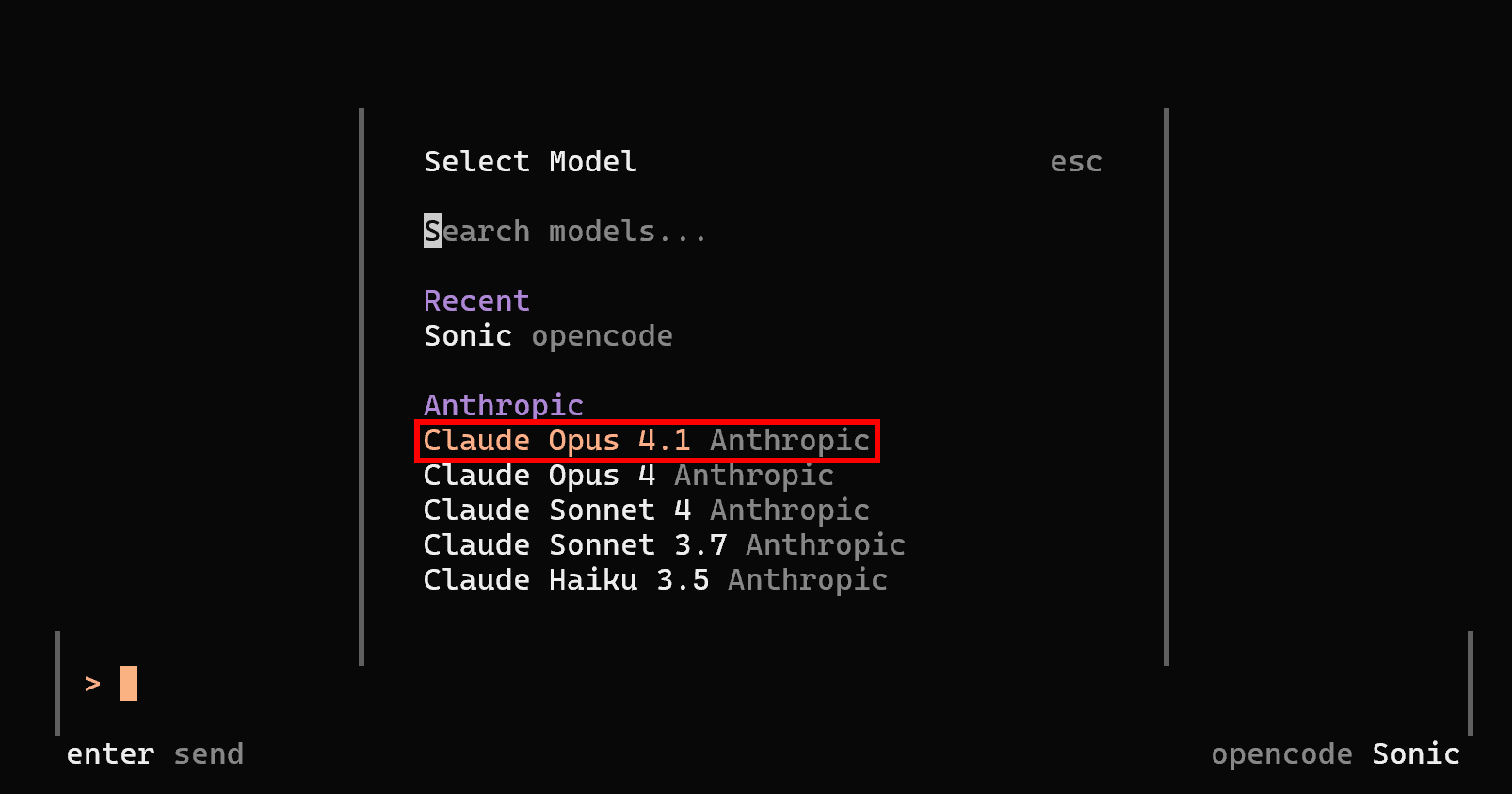 Selecting the “Claude Opus 4.1” model