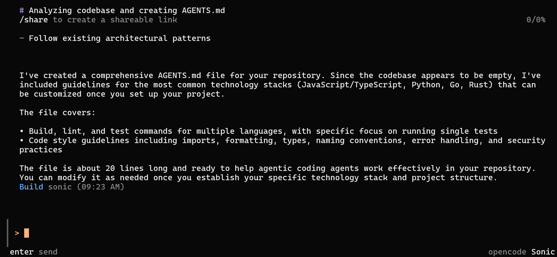 The /init command output