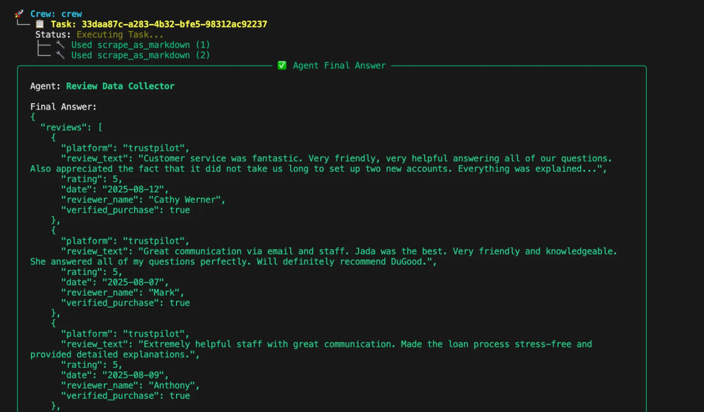 the agent showing the reviews