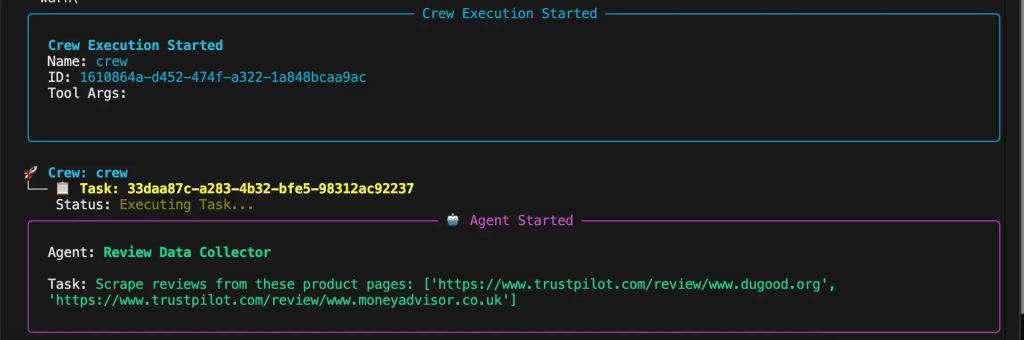 Agent starting the task