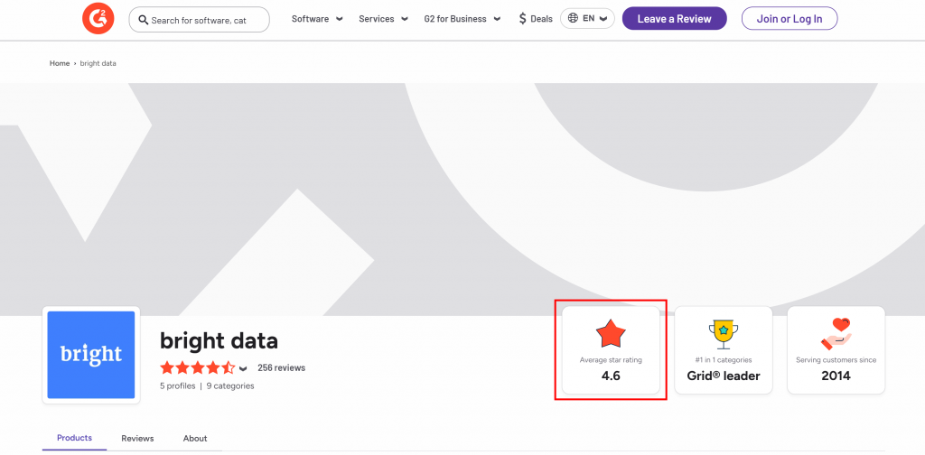 ブライトデータのG2セラーページからの平均星評価情報