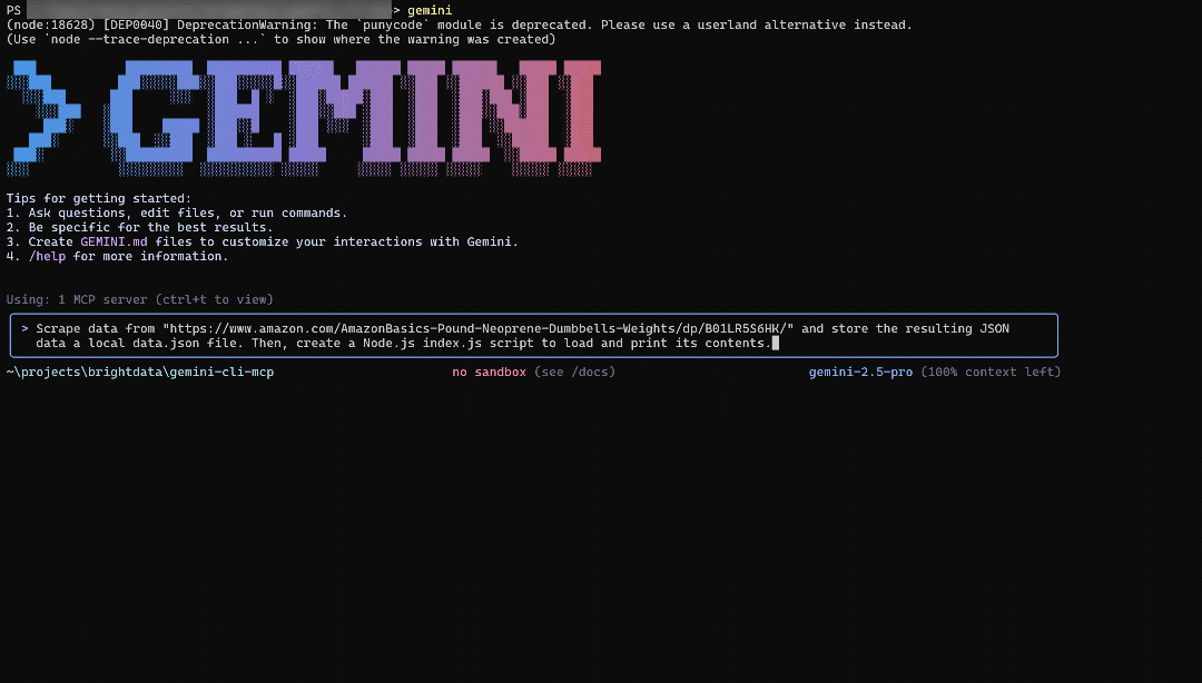 The prompt execution in the Gemini CLI