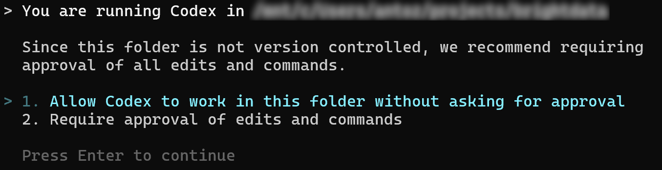 Codex asking you for permissions to operate on the current directory