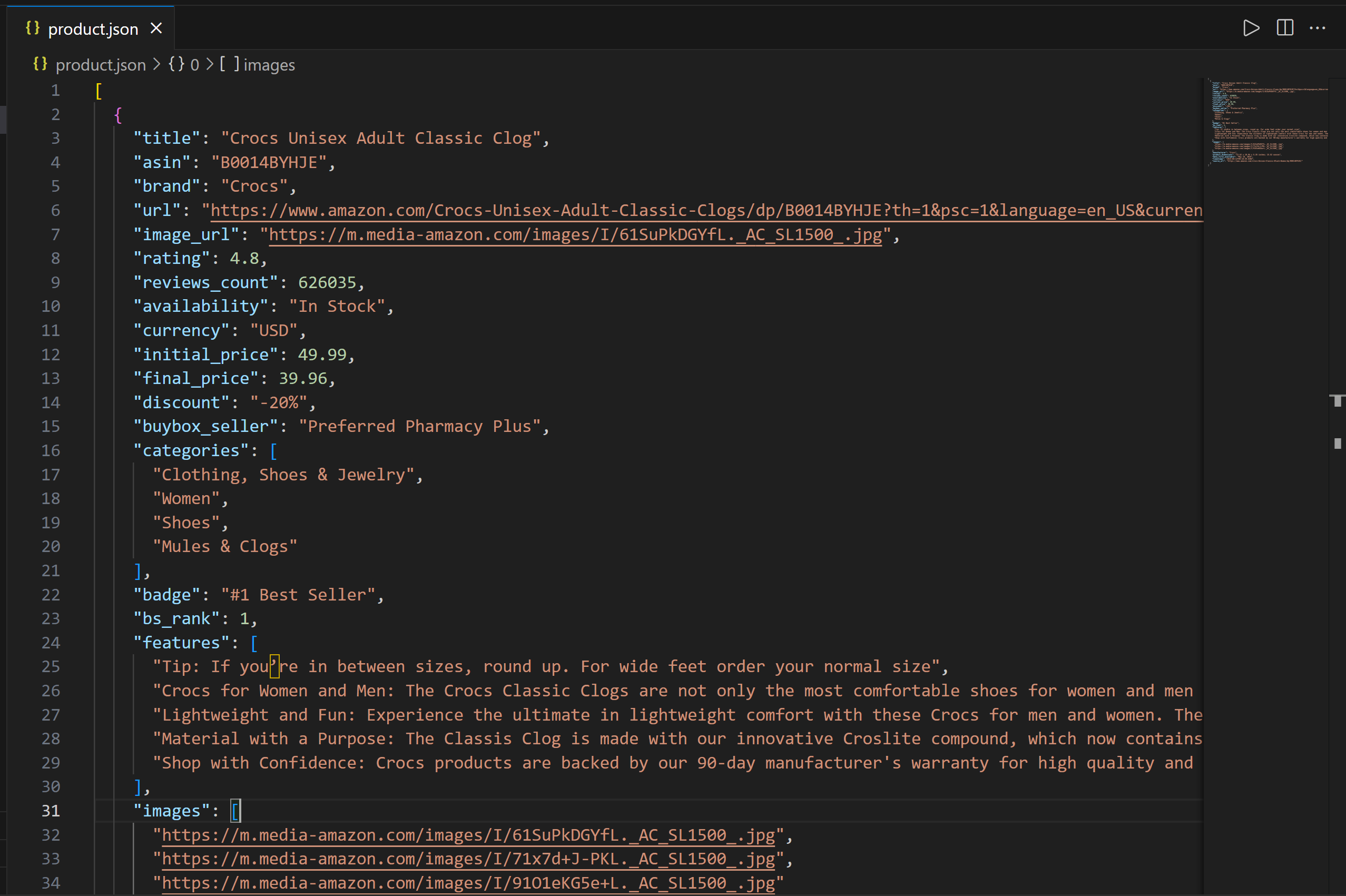 The product.json file in VS Code