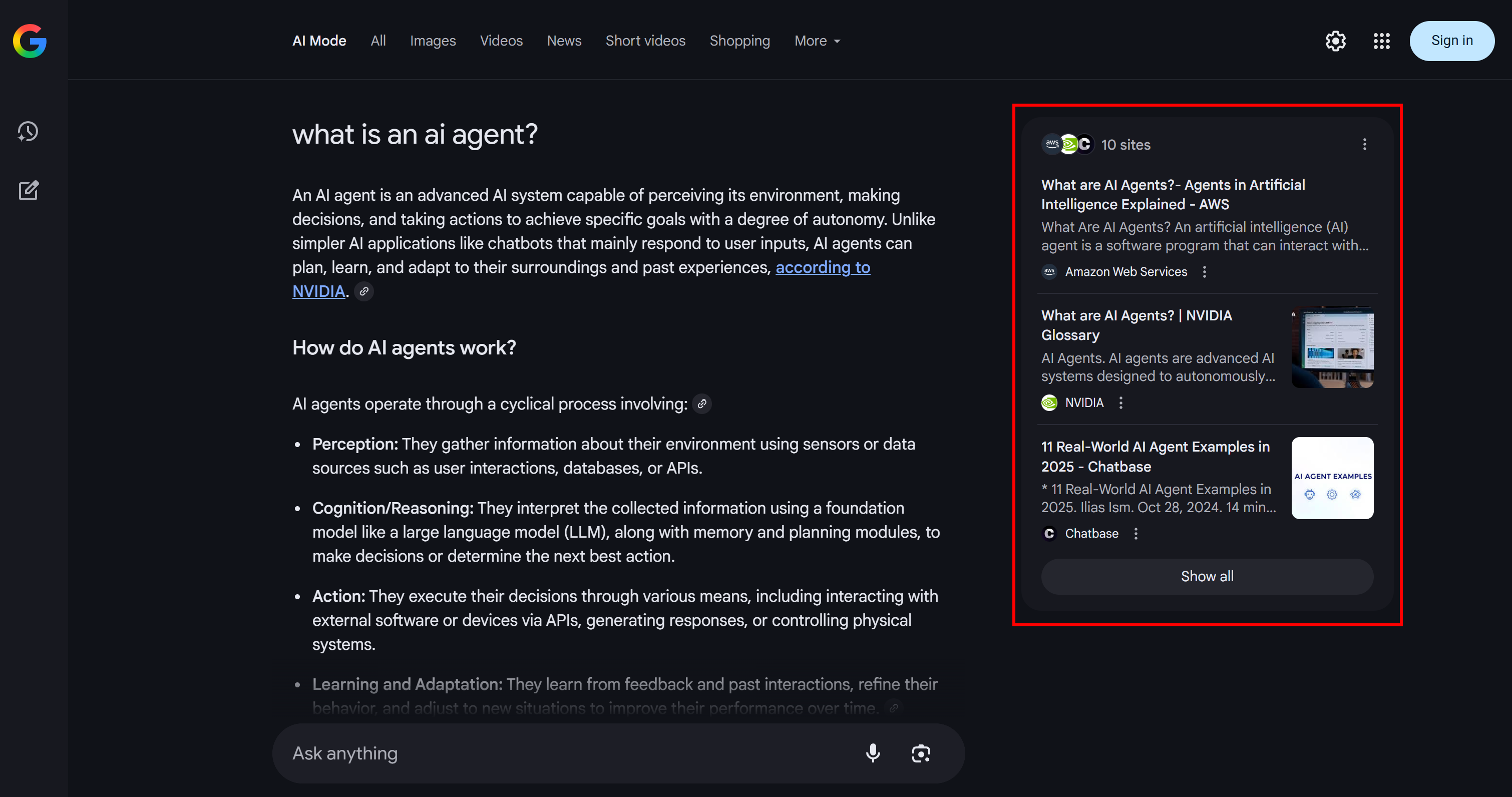 The query fan-out from a Google AI Mode result page