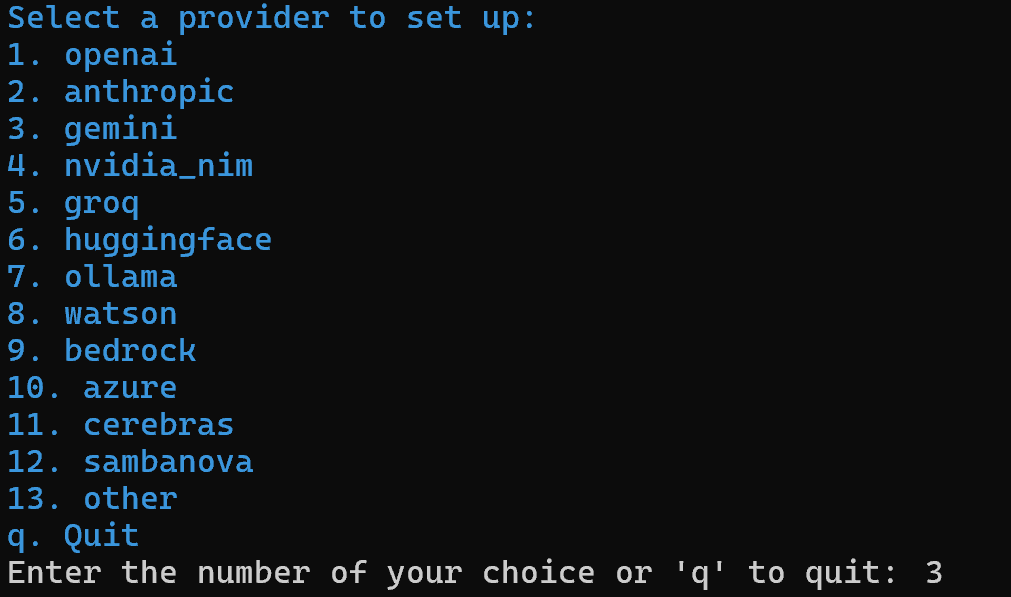 The CrewAI model selection view