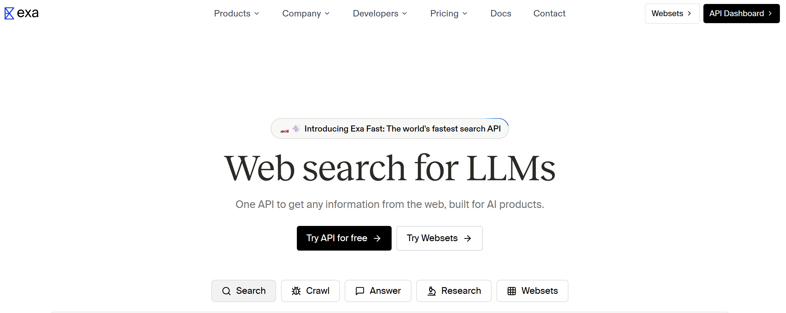 Exa web search for LLMs website