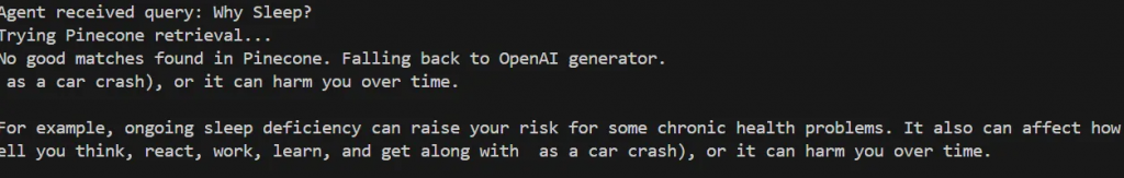 el agente responde que no es buena coincidencia con una respuesta genérica usando chatgpt