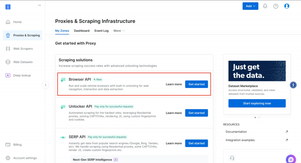 Haciendo clic en más información en la API del navegador