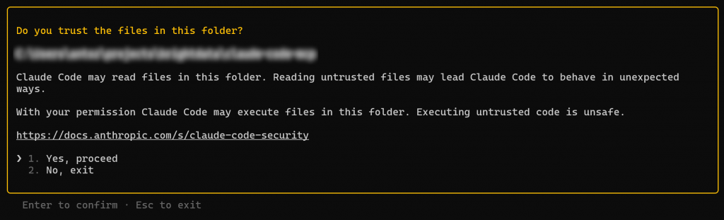 Trusting Claude Code in the current directory