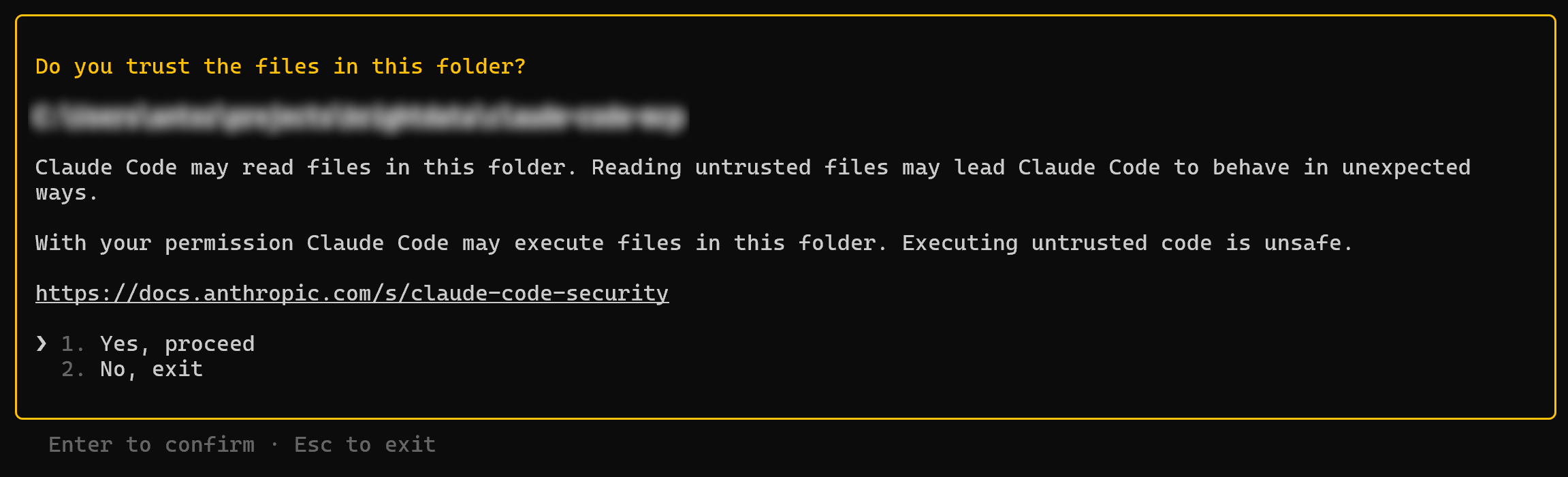 Trusting Claude Code in the current directory