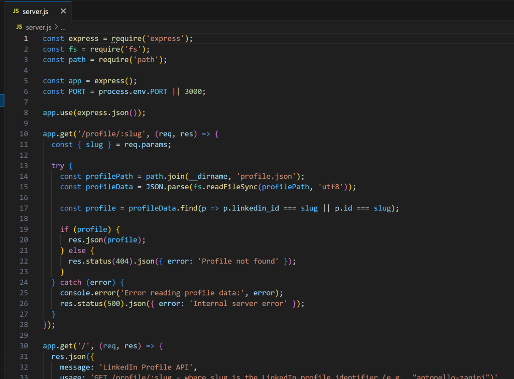 The server.json file in VS Code