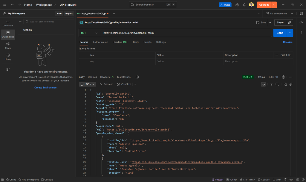 Testing the target API endpoint in Postman