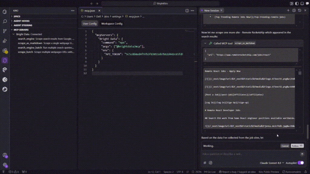 Pasting the prompt into Kiro's chat