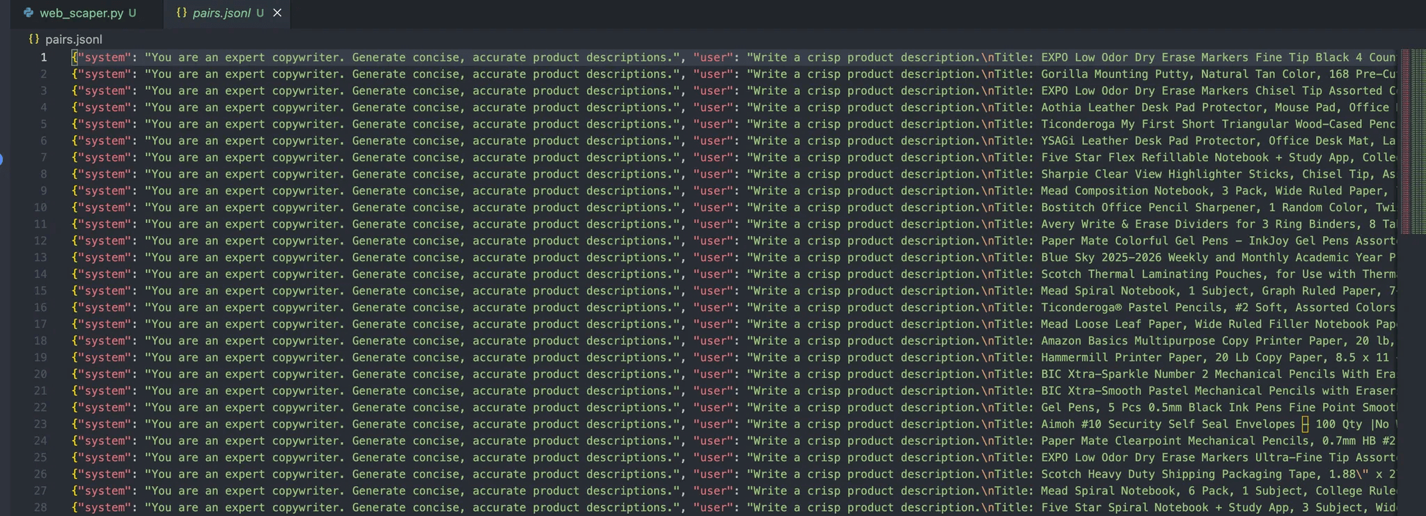 the final output in the file