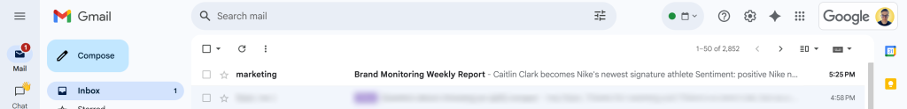 A “Brand Monitoring Weekly Report” email in your inbox