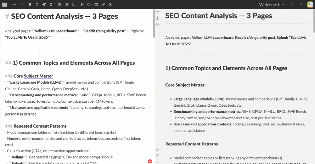 The produced Markdown SEO report